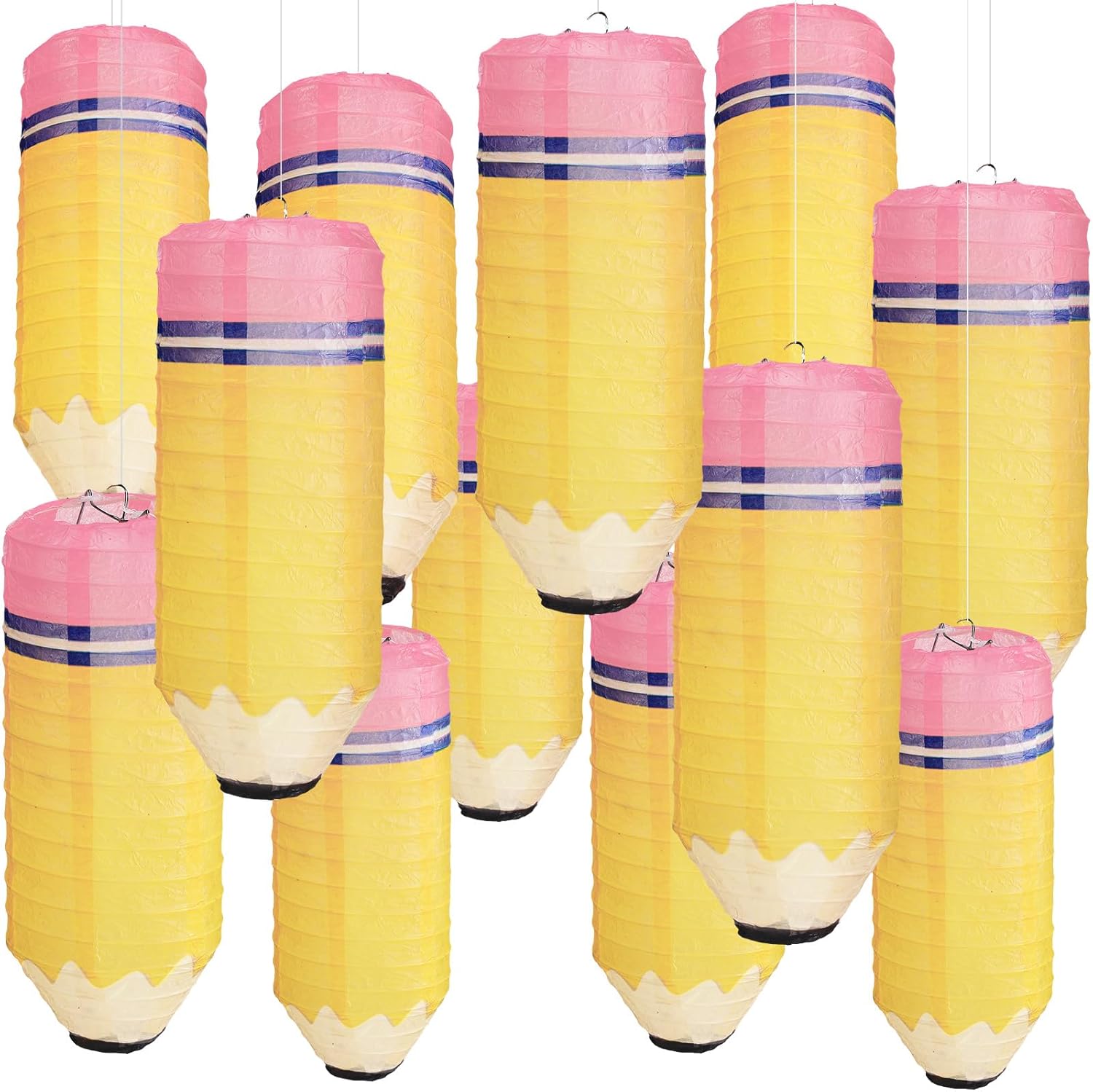 Retisee 12 Pcs Pencil Hanging Paper Lanterns Party Decorations, Kindergarten Preschool Classroom Decor Back to School Art Ceiling, First Day of School Birthday Supplies