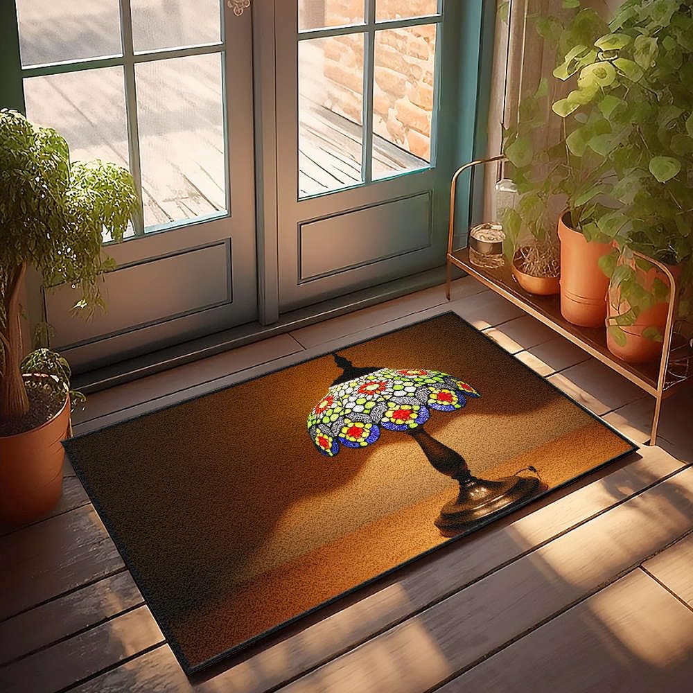 Paillasson extérieur 50x80 cm et lampe vitrail pour entrée et bar style man cave