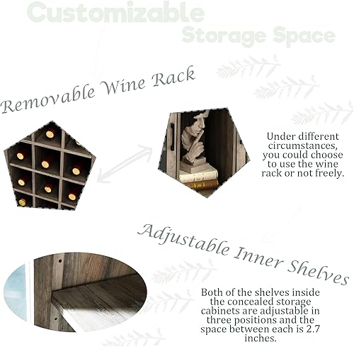 Miniatura 5 de LOKO Gabinete de bar de vinos, gabinete de licor con estante extraíble para vino, armario de almacenamiento de buffet de granja con estantes