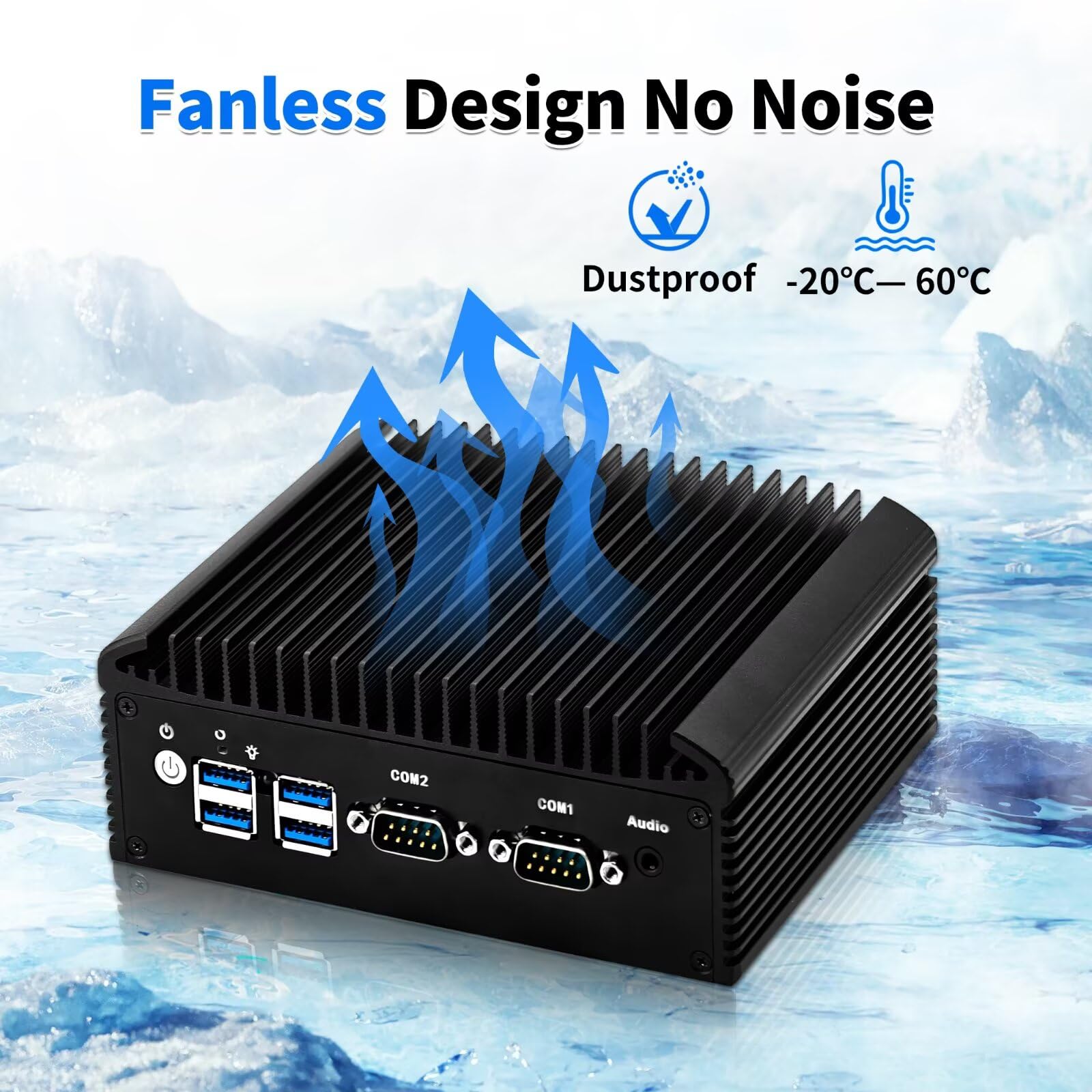 Fanless Mini PC N100, Barebone, Dual LAN Industrial PC, Mini Ordenador de Escritorio Home Office, 4RS232 COM, 4USB3.0, 2USB2.0, Auto Power On