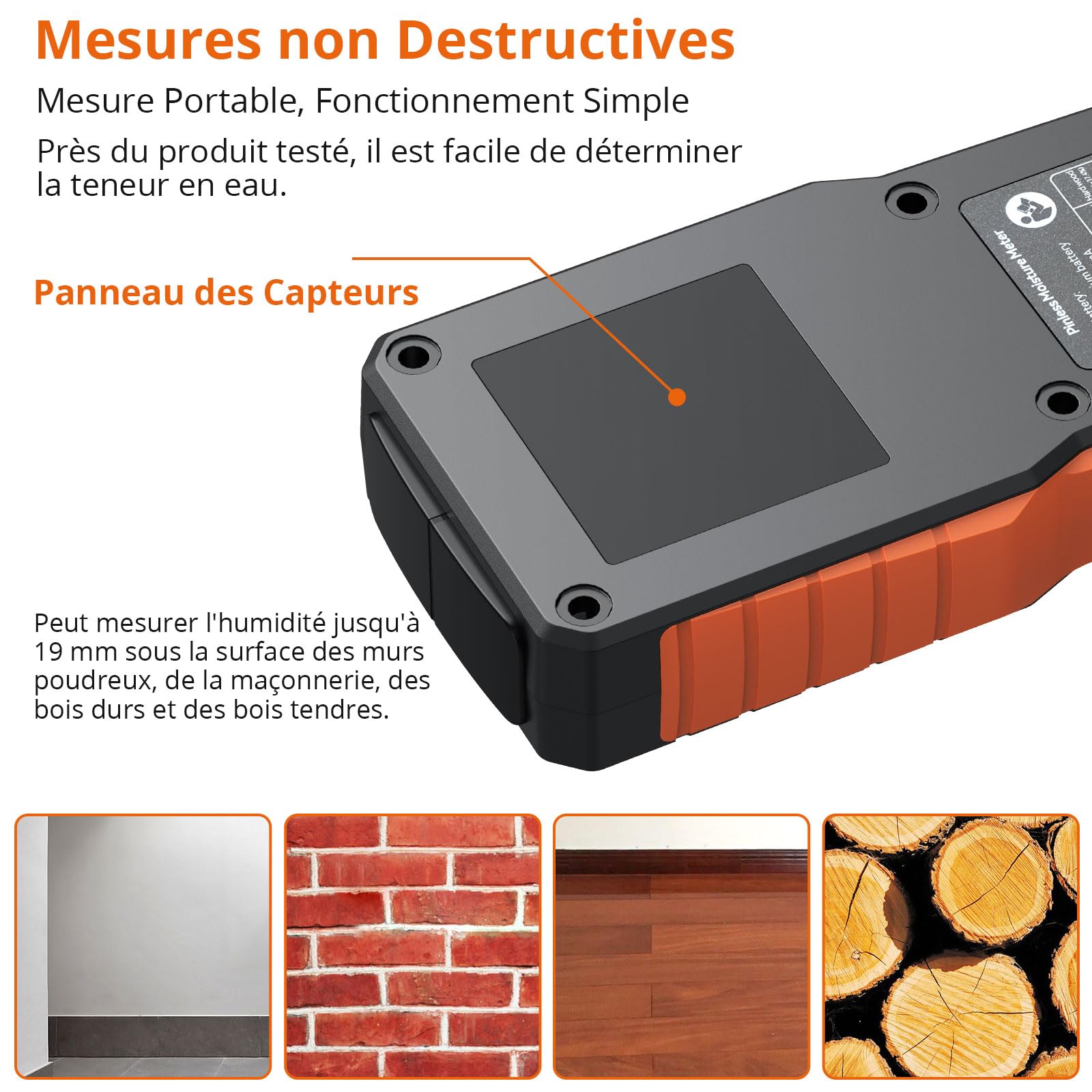 Proster Détecteur Humidité Mur Rechargeable, Testeur Humidité Bois Numérique Etalonnable Humidimetre Non Destructif avec Alarme Couleurs Sonores Écran LCD pour Plafonds Plancher Béton