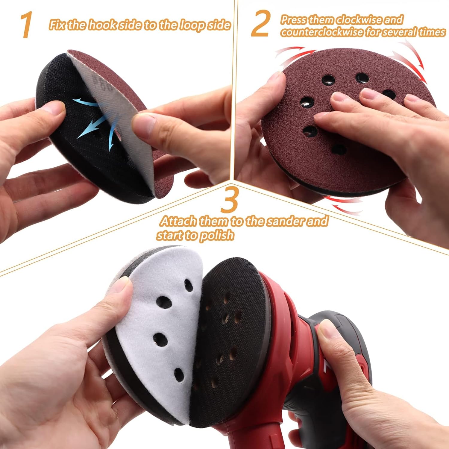 6 Pack Sanding Interface Pad 5 Inch 8 Hole Hook and Loop Soft Sponge Foam Compatible with Orbital Sander Automotive Polishing