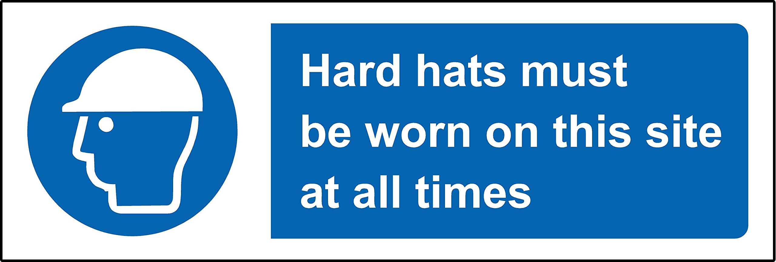 Kpcm Display Ltd Hard Hats Must Be Worn On This Site At All Times Safety Sign - 1.2Mm Rigid Plastic 300Mm X 100Mm