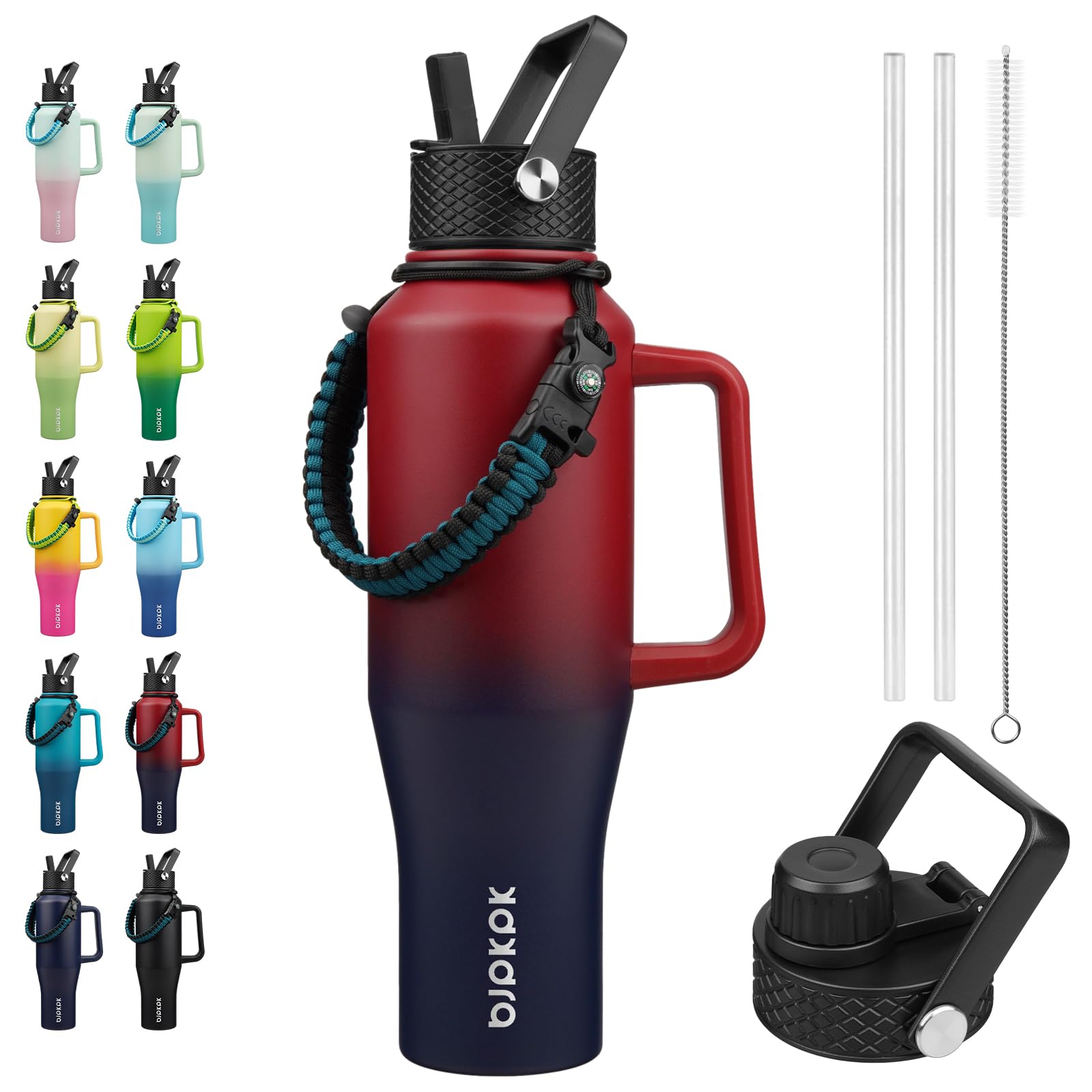 BJPKPK 40oz Insulated Water Bottle with Handle &amp; Straw Lid, Stainless Steel