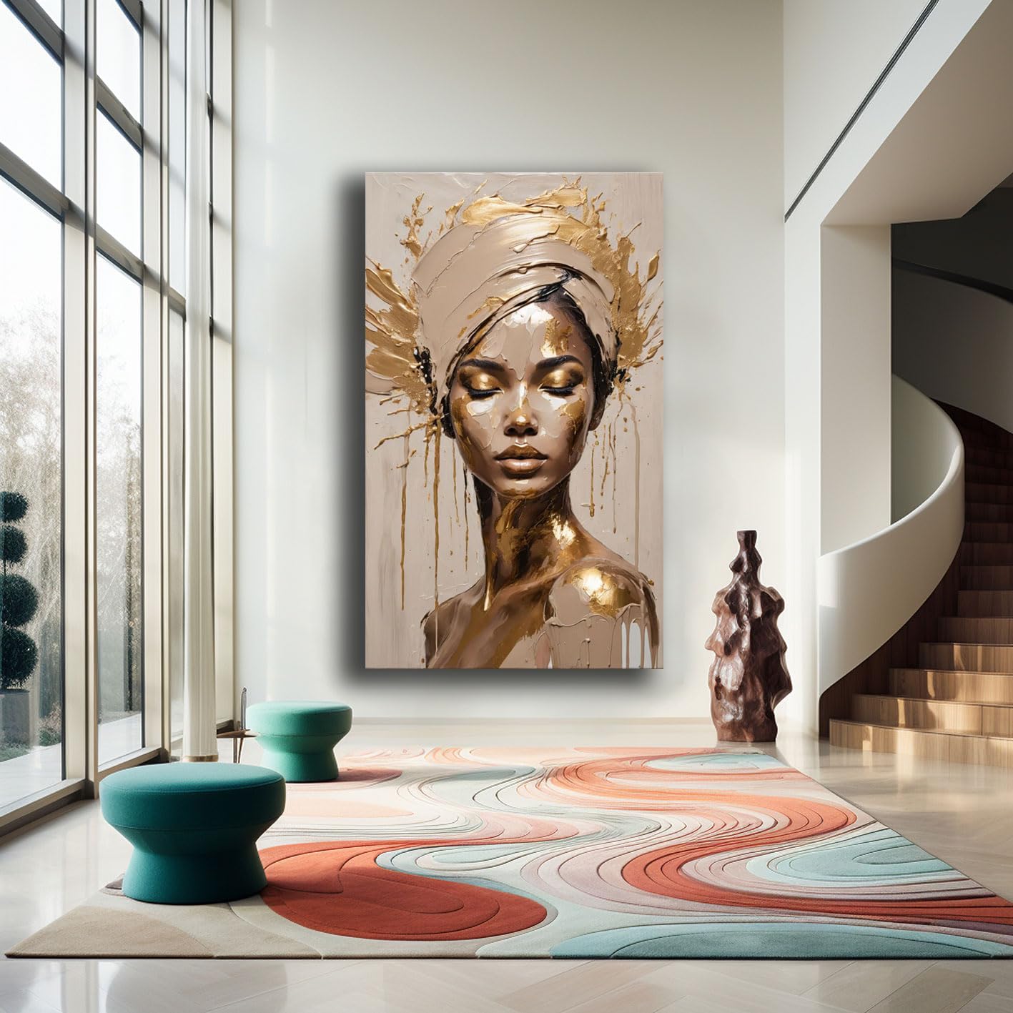 Quadro Moderno Soggiorno Verticale Astratto Donna Volto Quadri moderni di tela canvas da Parete XXL grande Stampa su tela Camera da letto Decorazione Murale muro Arredo Cucina (14, 50x100 cm)