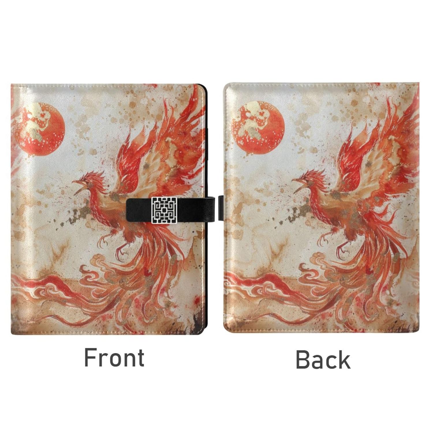 tplaotee Phoenix Bird Chinese Ink Painting Red Gold leather lined notebook college delicate notebook college rule for travelling 6.7x9.2