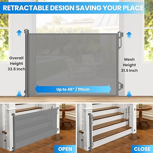 Miniatura 2 de Puerta retráctil de seguridad para bebés o puerta de malla para perros, puerta retráctil de malla portátil duradera, fácil de usar para escaleras,