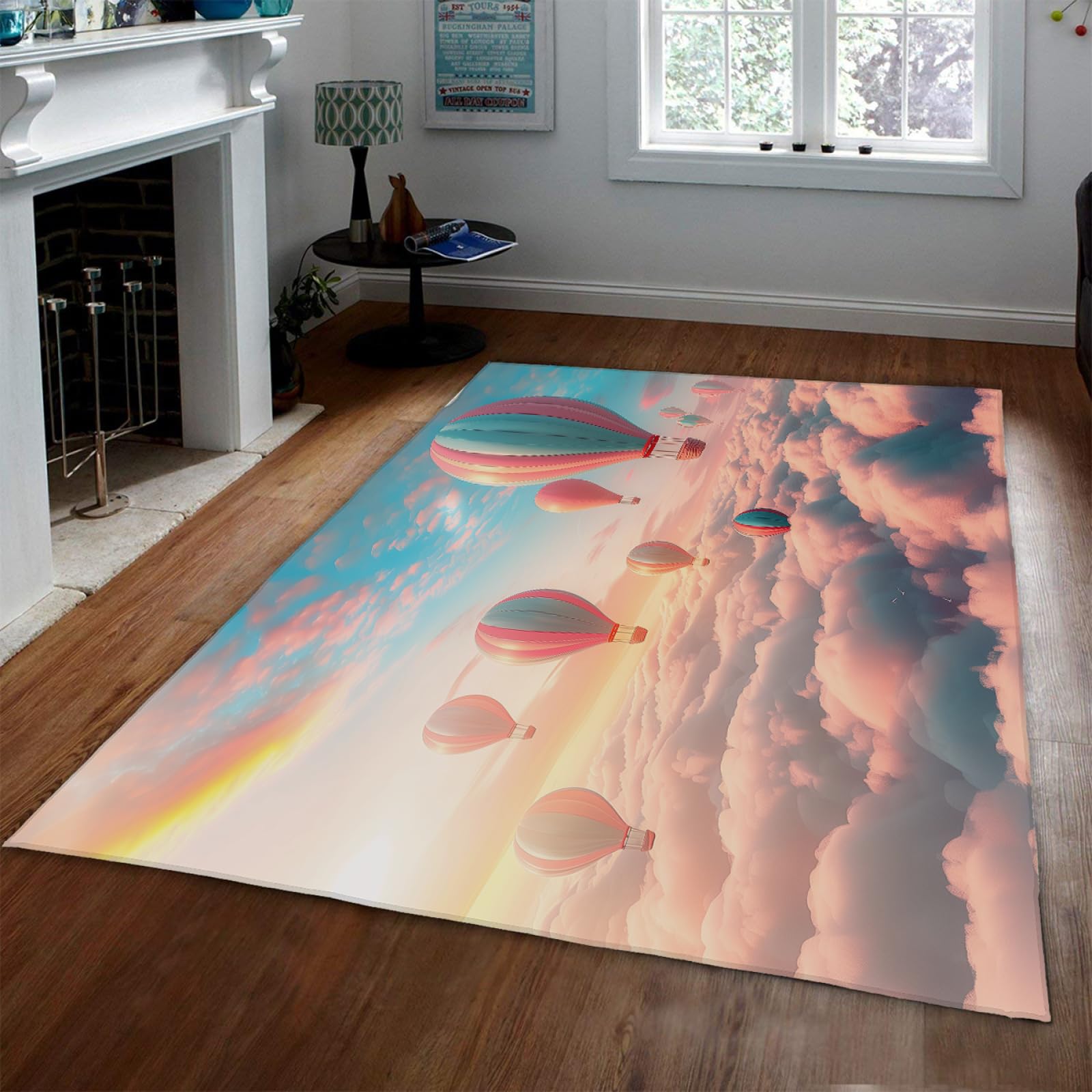 Tapis nuages doux montgolfière lavable 140x200 cm pour chambre enfant