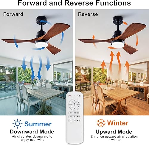 Miniatura 5 de BOJUE Ventiladores de techo negros de 52 pulgadas con luces y control remoto, regulables, motor de CC silencioso reversible, función de memoria