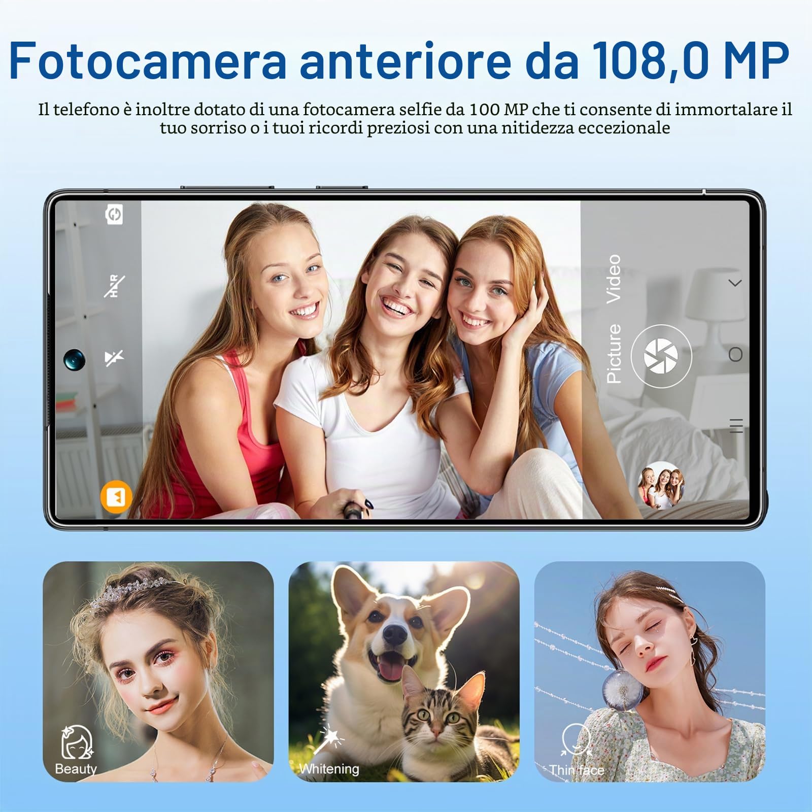 Smartphone B25Ultra da 7,3 pollici, 8 GB di RAM + 256 GB di ROM, supporta schede MicroSD fino a 128 GB, doppia SIM, 5G, Android 14, doppia fotocamera, sblocco tramite impronta digitale, grigio