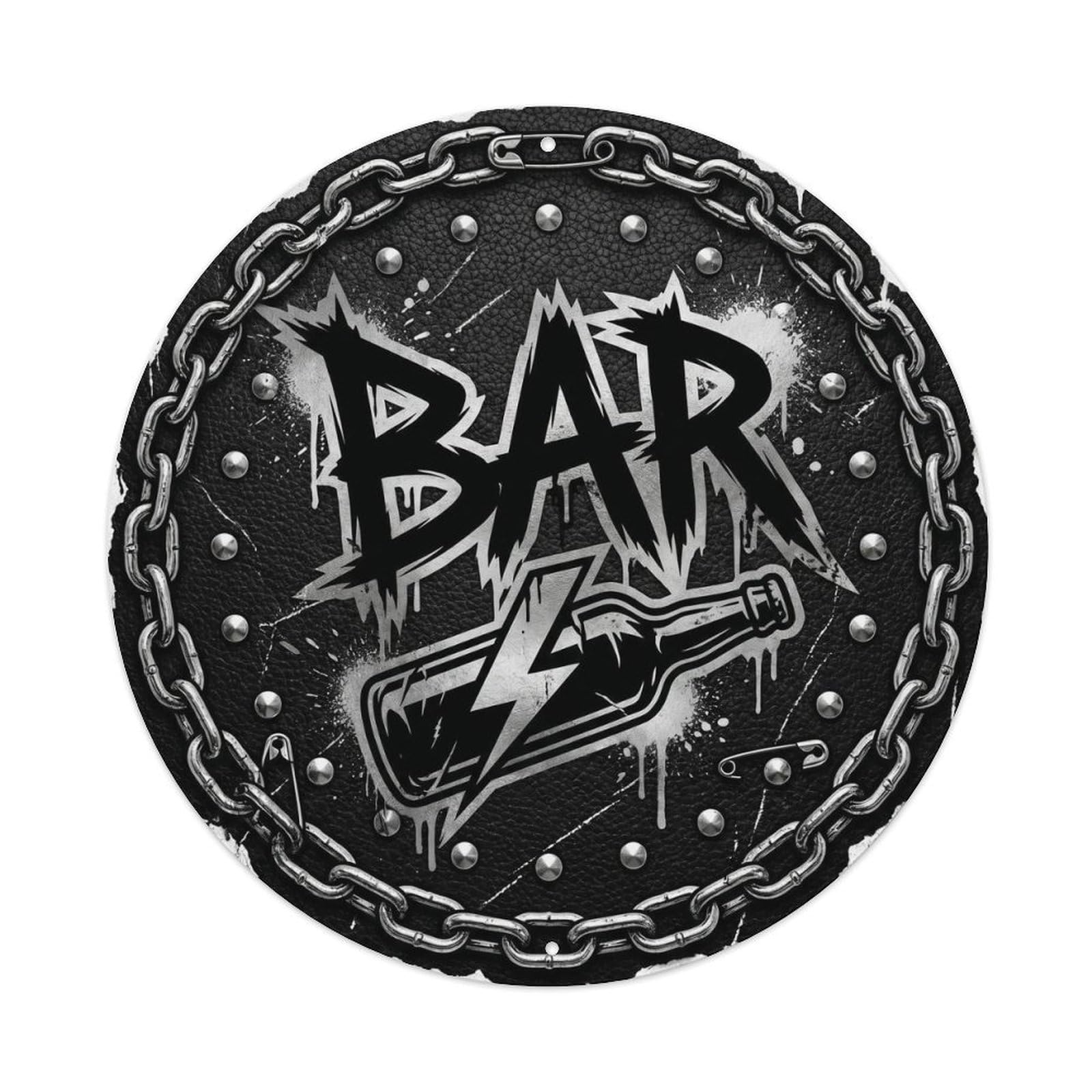 BAR Punk Pub Shield Metal Tin Sign Plaque Wall Decor for Cafe, Club Bar, Office, Home Garden Round Metal Poster 8x8Inch