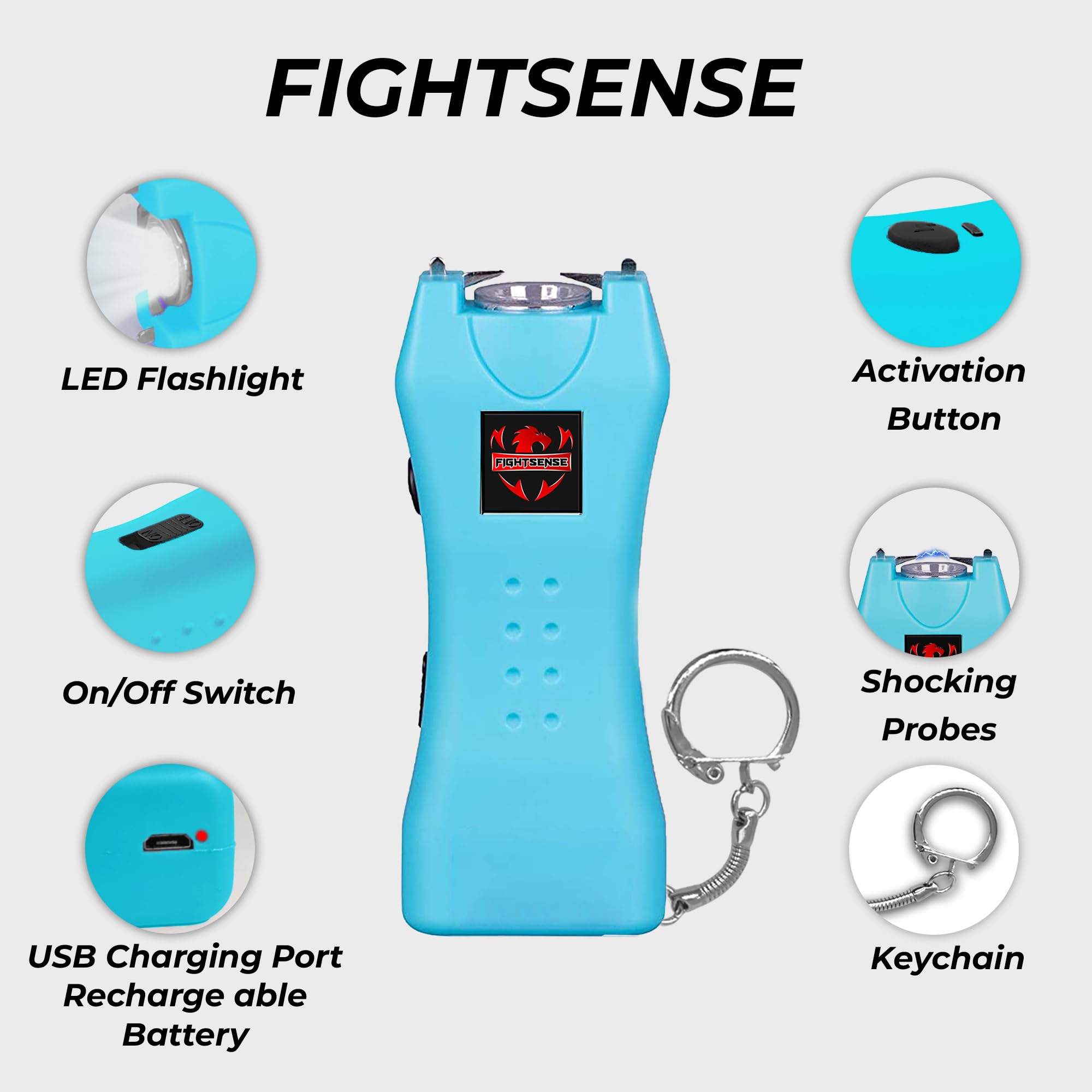 FIGHTSENSE Pepper Spray Combo Pack Self Defense Kit - Extremely Powerful Self Defense Combo Pack for Women (Cyan)