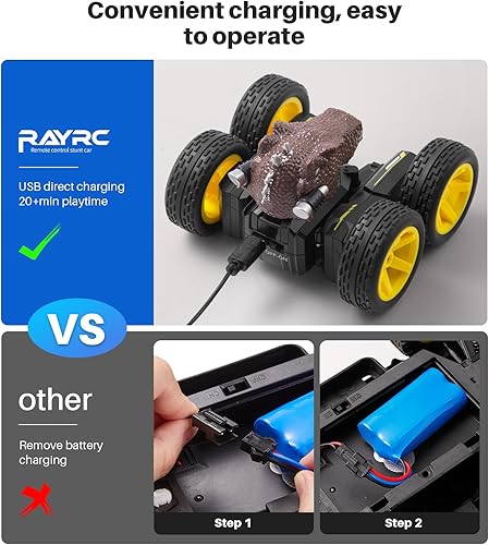 Miniatura 4 de Auto de acrobacias a control remoto para niños, juguete de camión de juguete con demostración de una tecla, dinosaurio RC de rotación de 360, escala