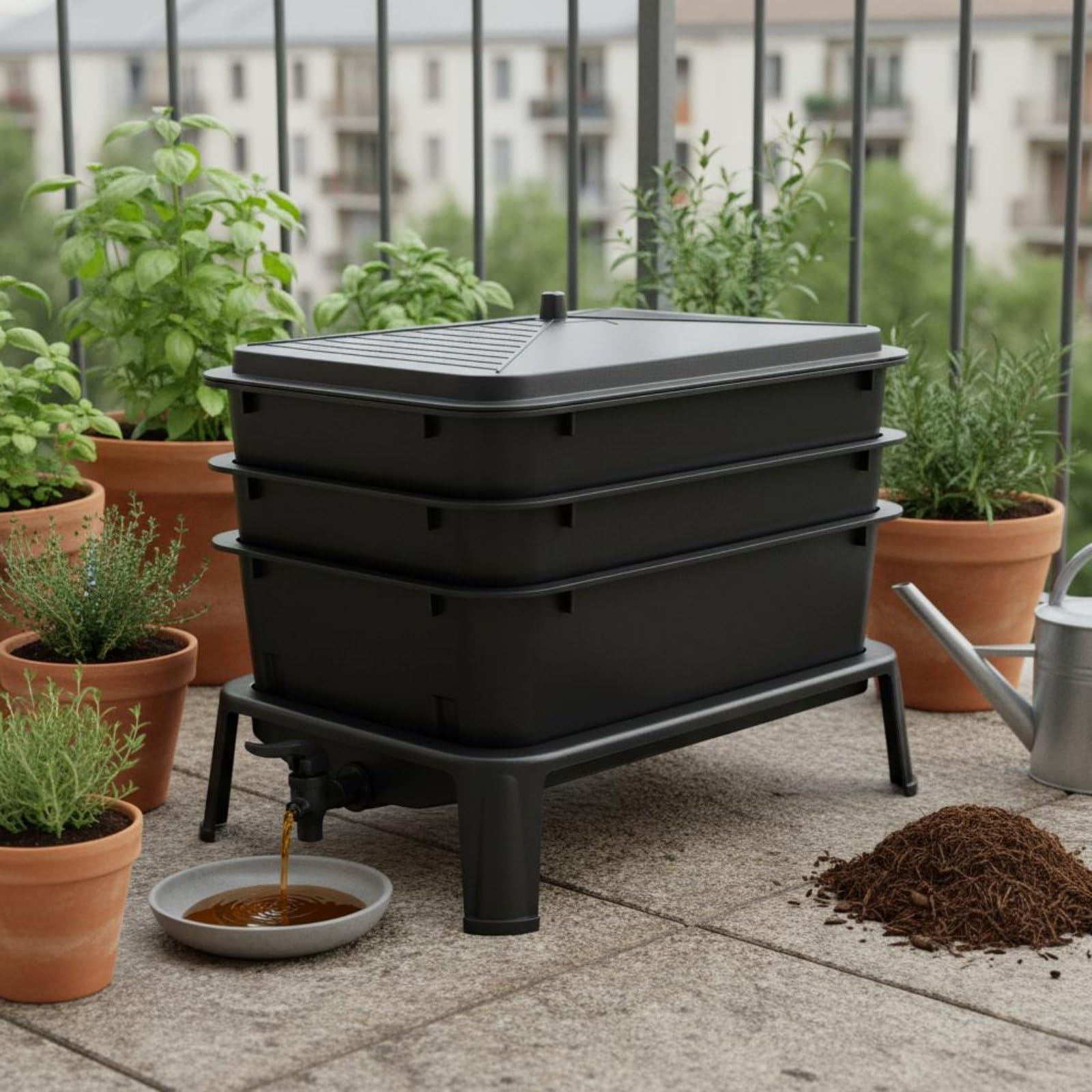 Qianly Caja de Lombrices Uso en Exterior Compostador de Lombrices sin BPA Cubo Vermicompostaje para Jardín