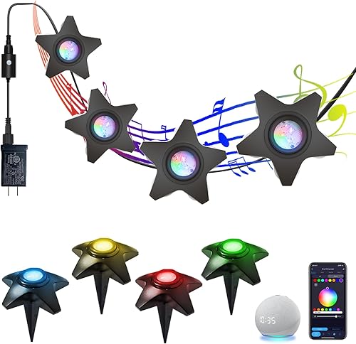 2 luces de suelo para exteriores, luces de estanque de 47 pies para decoraciones de patio, luz de camino de color RGB con sincronización de música,