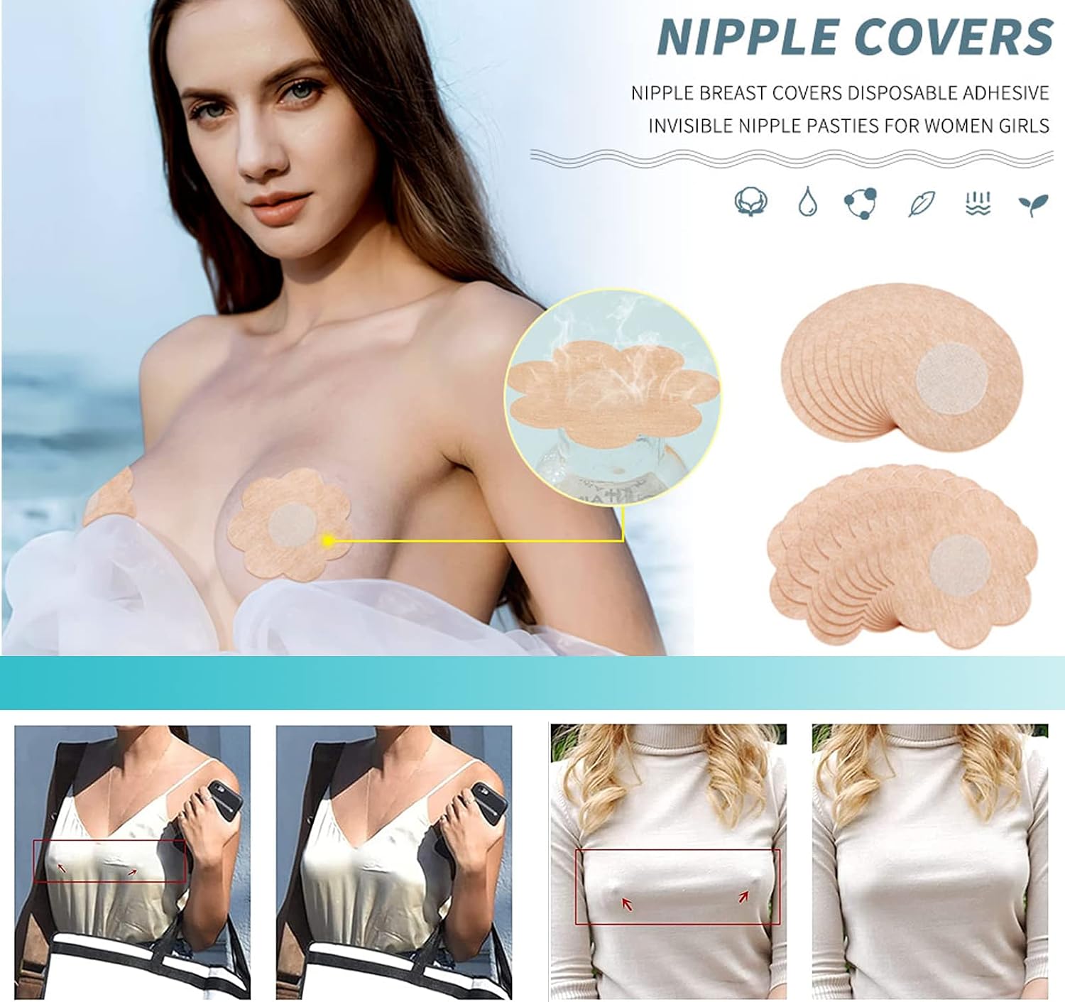 80PCS Nipple Cover 80PCS Pasties Nipple Covers for Woman 40 Pairs Self-adhesive Breast Petals for Summer Dress