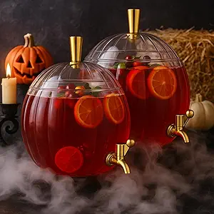 2 Pack 1.3 Gallon Pumpkin Drink Dispensers for Fall Thanksgiving Party Supplies Plastic Beverage Juice Dispenser with Spigot for Autumn Halloween Kitchen Decoration Favor