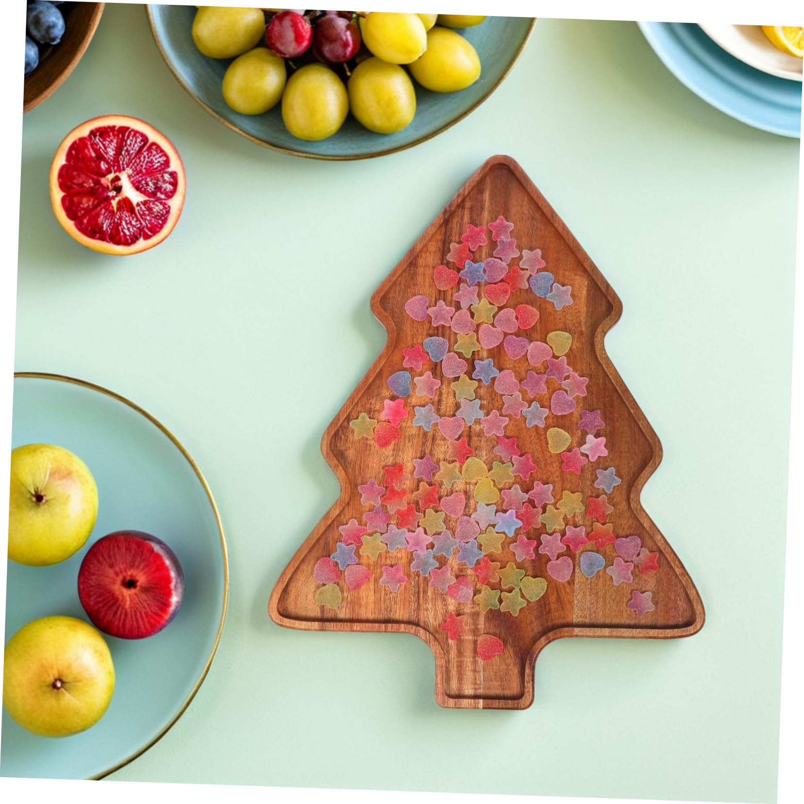 Mikinona Bandeja para Servir Forma de Árbol de Navidad Madera de Acacia Natural Diseño Festivo para Aperitivos Sushi Postres y Secos para Reuniones Navideñas