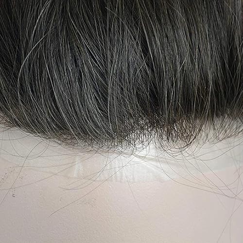 Miniatura 4 de Toupee para hombres, cabello humano para hombre, 0.002 in, piel suave y fina, un solo nudo, natural, ondulado, sistema de reemplazo de cabello para