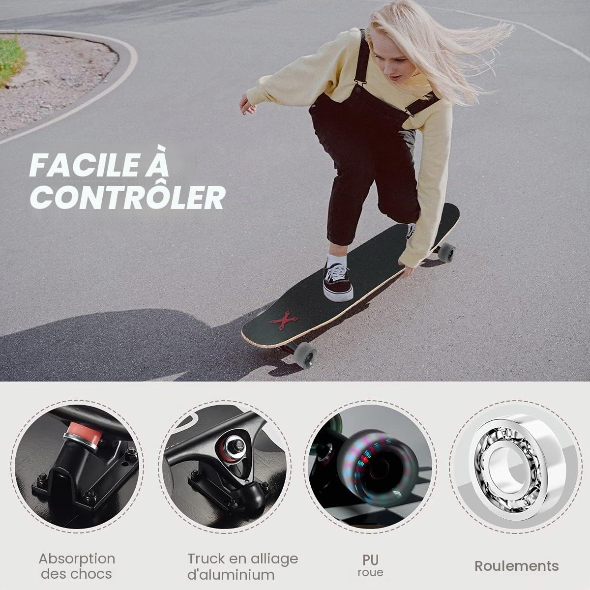 Longboard Adulte Skateboard Complètes,117x23 cm,Planche de Skate avec Roues LED Clignotantes,8 Couches de Bois D'érable Pont,Longboard Dancing Cruiser pour Débutants