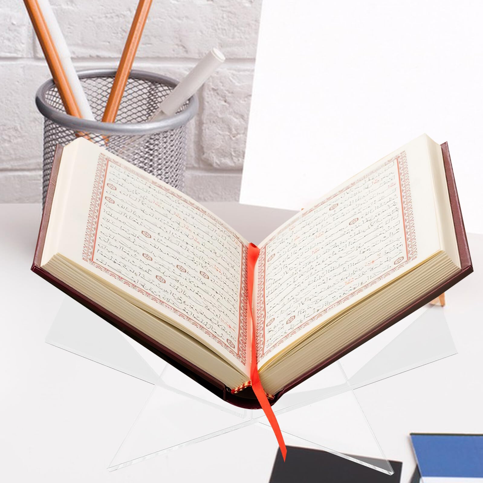 X förmiger Acryl Buchständer Transparenter Offener Leseständer für Bücher Magazine Kochbücher und Bibeln Stabiler Aufsteller mit Schrägem Winkel für Tisch und Ladentheke