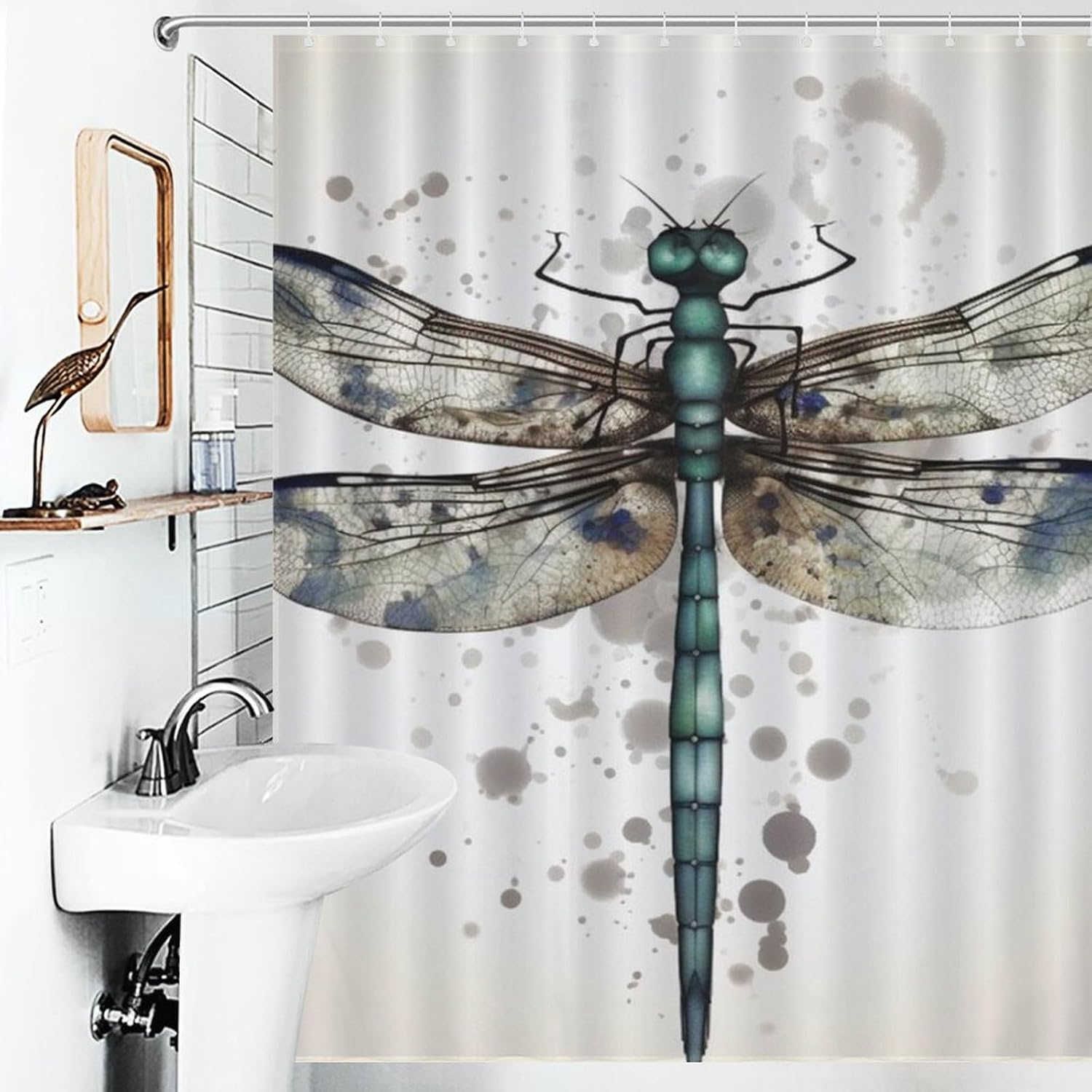Modern Dragonfly Shower Curtain Textured Shower Liner Curtain Heavy Bathroom Shower Curtains with Grommets and Hooks Decor Bath Shower Curtains Set for Showers Bath Tubs 36'' X 72''