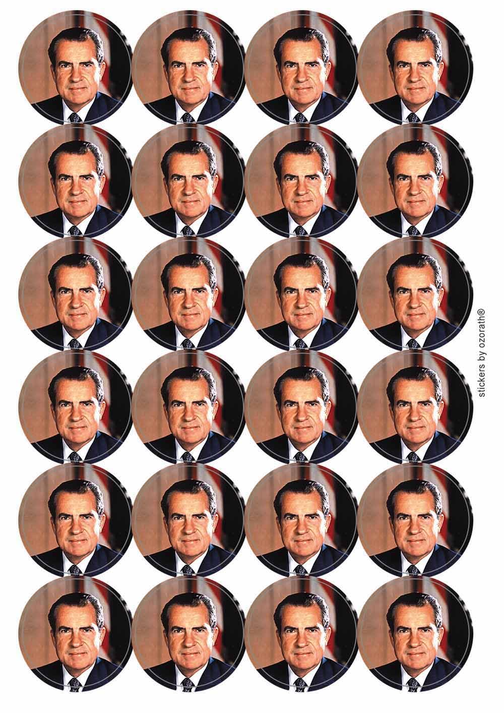 Richard Nixon Seventies Watergate Circular Matt Paper Stickers A4 Sheet of 24 (Each Sticker is 45mm Diameter)