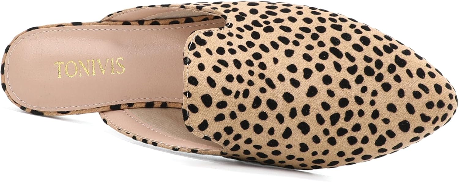 Women for Mules Pointed Toe Backless Comfortable Slip-On Flats for Work and Casual Wear, Leopard, 10.5 - Image 6