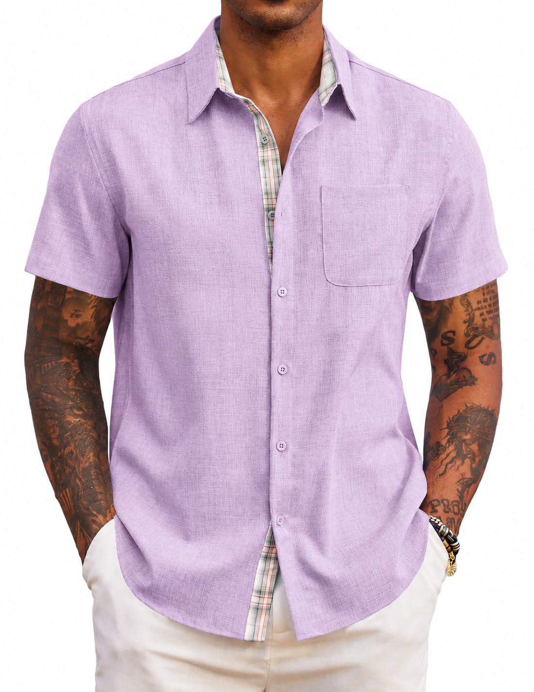 COOFANDY Chemise Homme Manches Courtes Chemisette Légère Chemise Décontractée Été Confortable