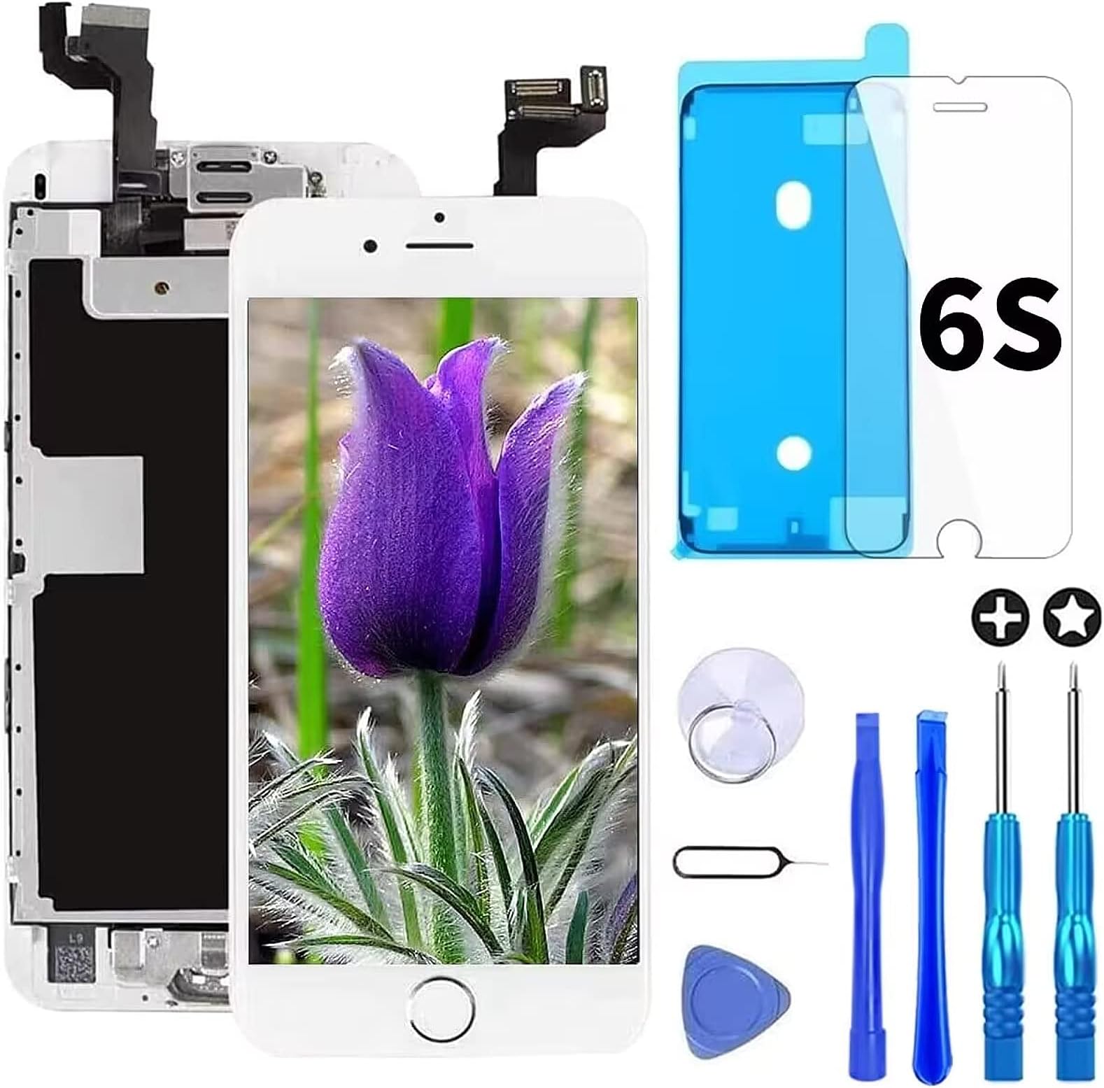 Brinonac for iPhone 6s Screen Replacement White Touch Display LCD Digitizer Full Assembly with Front Camera,Proximity Sensor,Ear Speaker and Home Button Including Repair Tool and Screen Protector