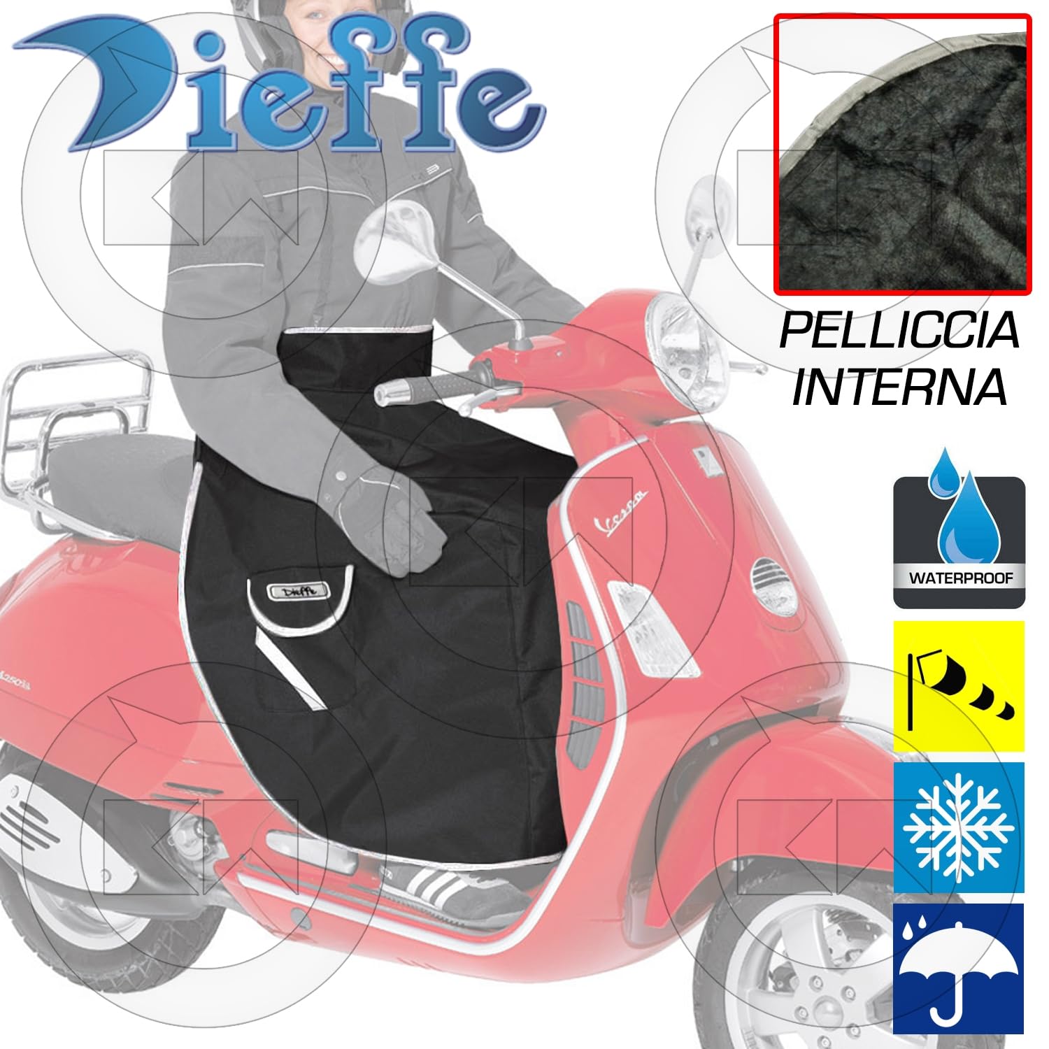 Coprigambe moto scooter Dieffe Impermeabile termoscudo con pelliccia universale
