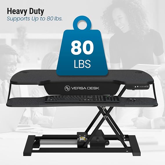 VERSADESK PowerPro Elite 36 - Electric Adjustable Desk Converter with Programmable Controller and USB Hub. Mobile App Controllable. Removable Keyboard Tray - Powerful Riser Lifts 80 lbs Black