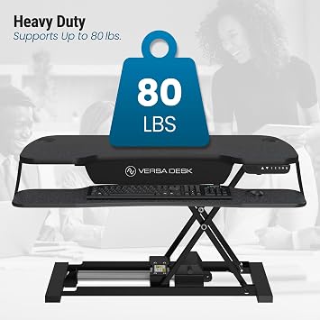 VERSADESK PowerPro Elite 36 - Electric Adjustable Desk Converter with Programmable Controller and USB Hub. Mobile App Controllable. Removable Keyboard Tray - Powerful Riser Lifts 80 lbs Black