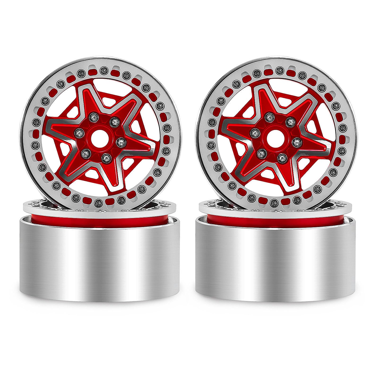4 szt. 2,2 '' felga ze stopu aluminium piasta opon 64 x 36 mm RC części zamienne do 1/10 TRAXXAS TRX4 AXIAL SCX10 90046 YK4102 D90 MJX H8H Crawler RC Car (czerwony)