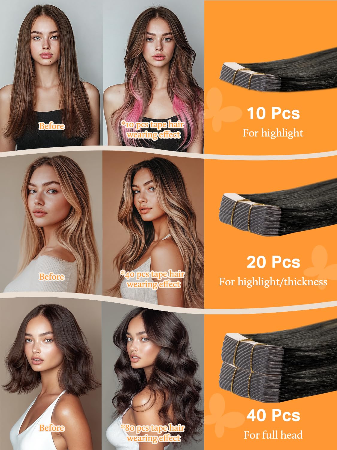 DOORES Hair Extensions Tape in Natural Black 20 Inch 20pcs 50g Tape in Human Amazon.com : DOORES Hair Extensions Tape in Natural Black 20  main image 4