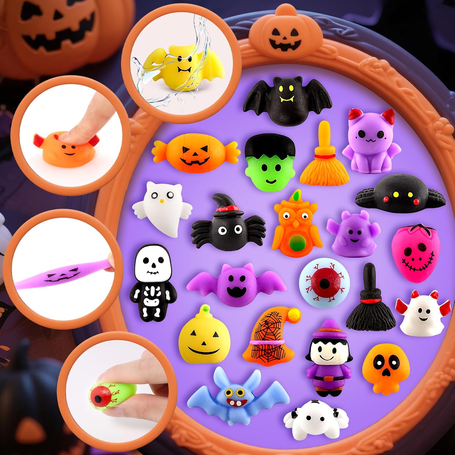 SpringFlower 60PCS Halloween Party Favor for Kids, Halloween Classies Character Squishy Toys for Goodie Bags Stuffers Filler, Squishy Toys for Classroom Prize Reward