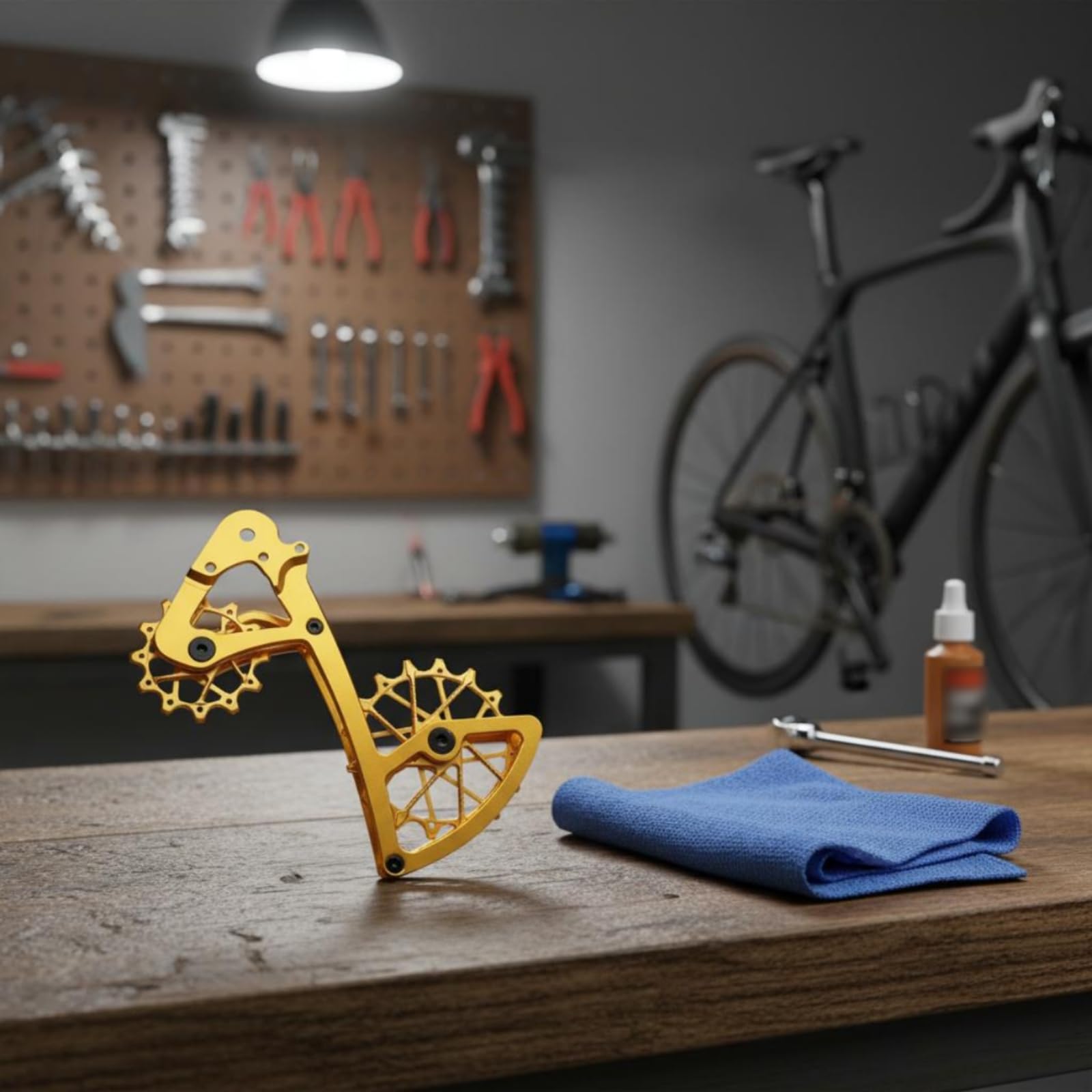 TISHITA Fahrrad Schaltwerkkäfig Kettenschaltung Führungsmechanismus Ultraleichter Umwerferkäfig mit Gefrästem Aluminium Und Keramiklager für Asphaltierte Straßen Entlegene Pfade Alltagsverkehr, Gold