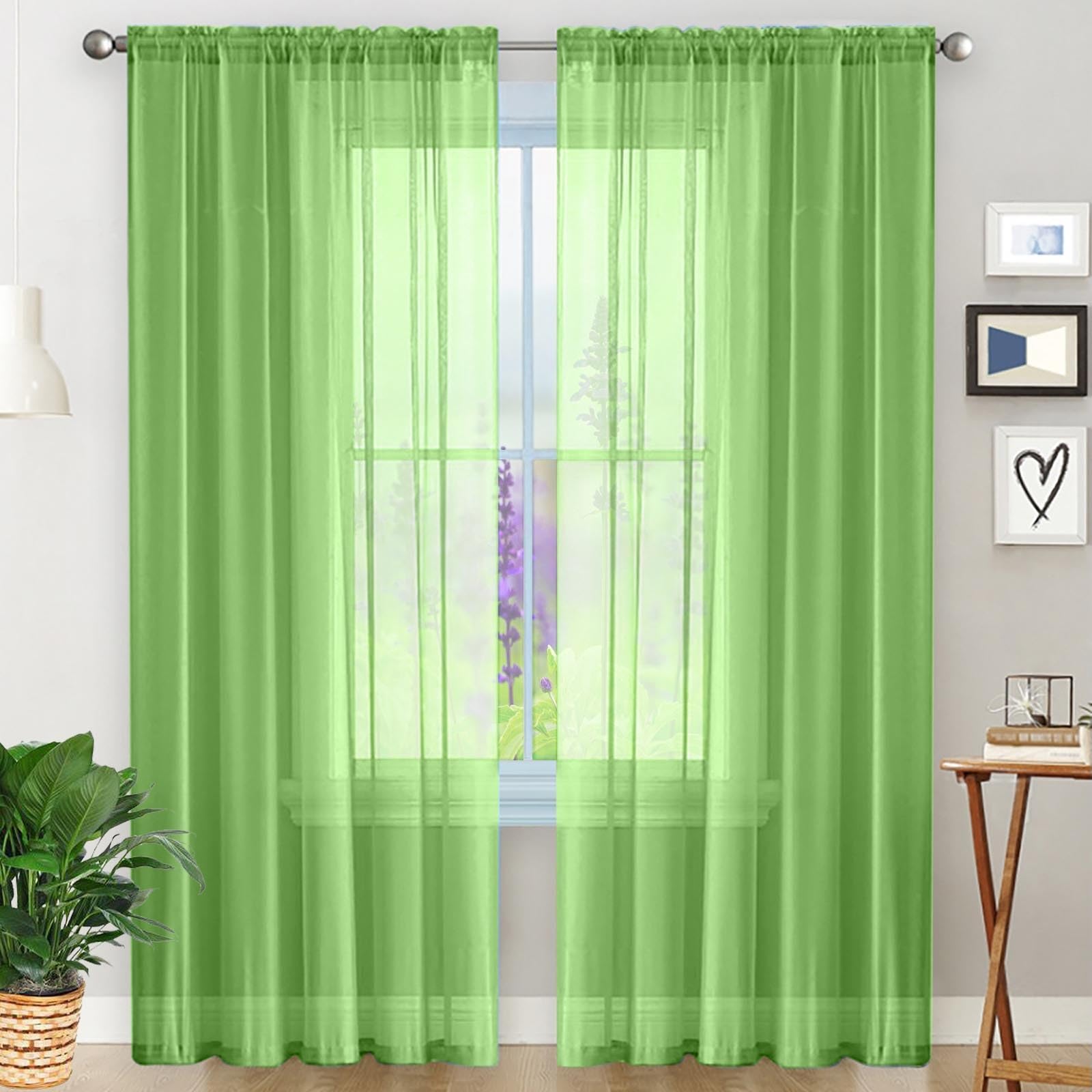 Natürliche Leinenstruktur Vorhänge 200 x 240 cm Hitzeschutz, Leinen-Optik Transparent, Größe Und Farbe Wählbar Gardinenschals mit Schlaufen für Hochzeit Fenster Wohnzimmer, Zart Grün