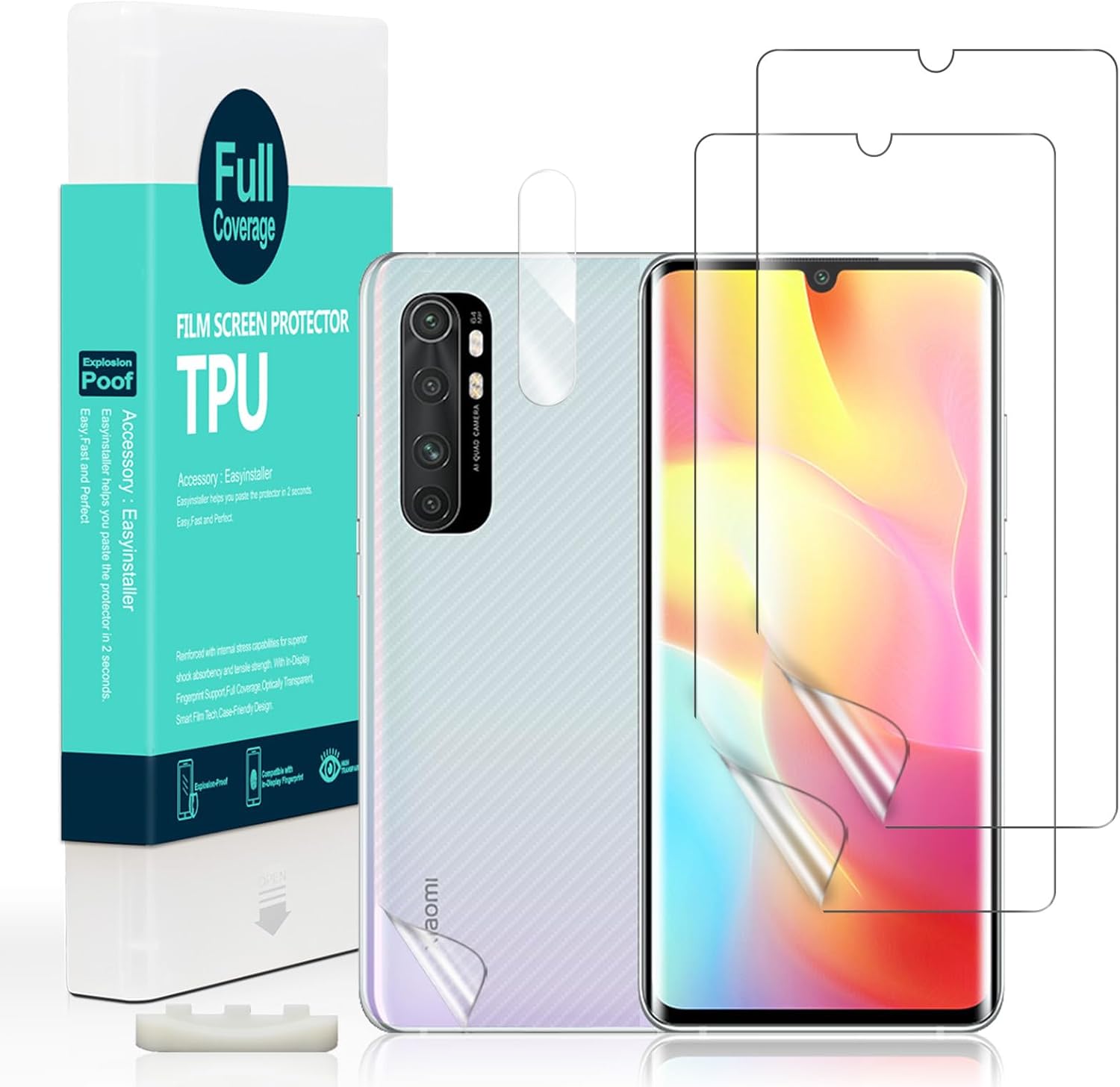 Ibywind Screen Protector for Xiaomi Mi Note 10 Lite Pack of 2 Screen Protectors with Easy Installation Supports Fingerprint Sensor Anti-Scratch Bubble-Free Shatterproof Oil Resistant