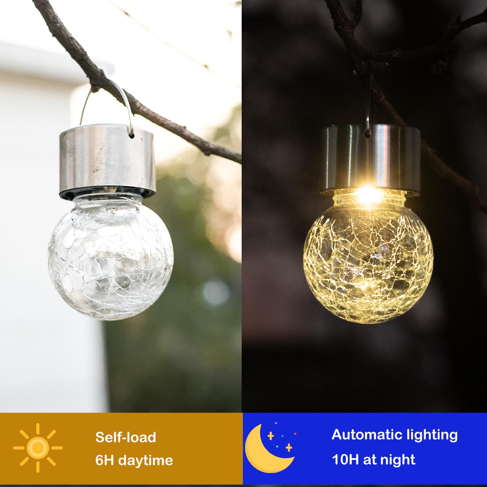 SC-Daily Solar Ball Lights, 8 Pack Upgrade Cracked Glass Hanging Ball Lights with Handle - Image 2