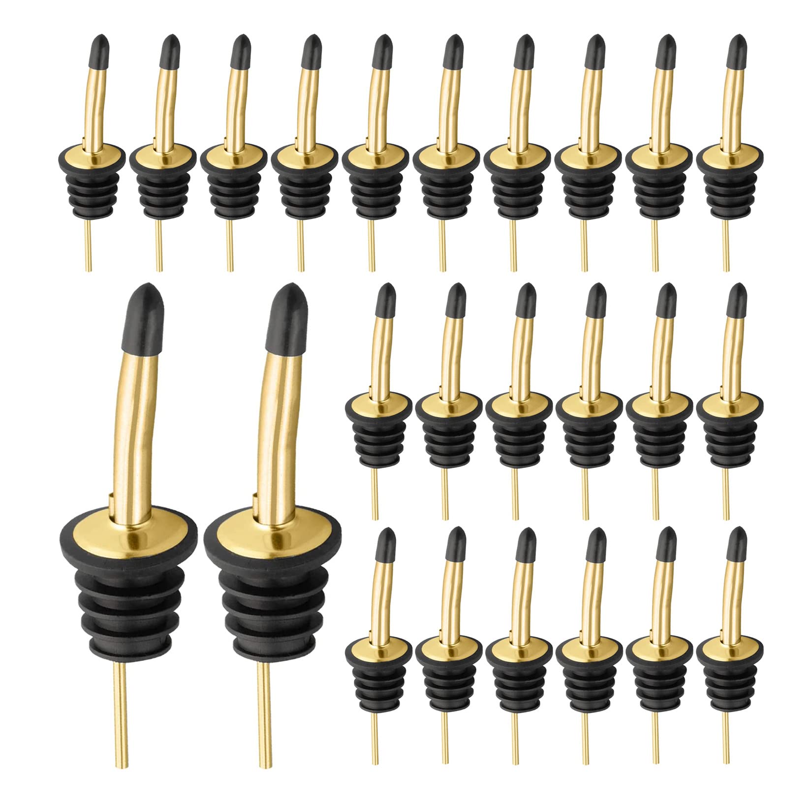 Pafusen 12 Pack Liquor Pour Spout With Dust Caps - Bottle Pourers for Alcohol, Olive Oil - Speed Pourers, Bar Bartender Accessories: Gold + cap 24