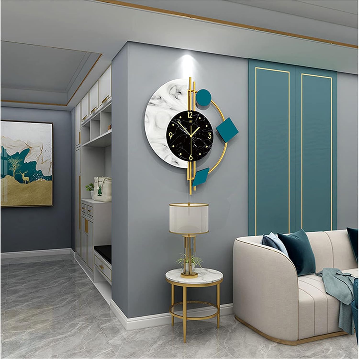 9.45 Inch Wall Clock Silent Large Decorative Geometric Marple Pattern Clock for Living Room, Kitchen, Office, Bedroom (Battery Not Included)