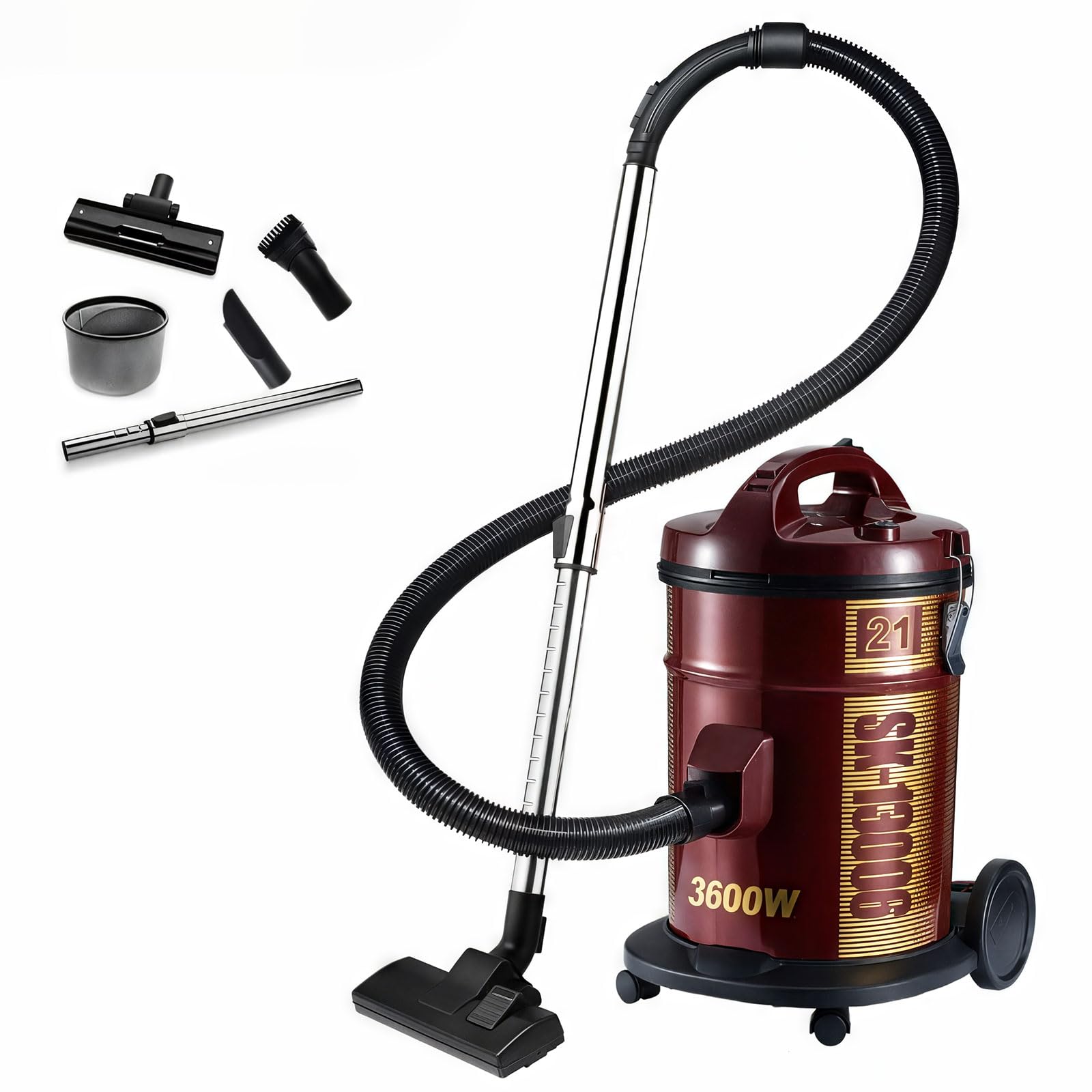 PEIXEN Aspiradora de Botes de 3600W, Capacidad de 21 litros con Manguera y Accesorios, aspiradora Seca para alfombras y Pisos Duros, portátiles con Ruedas y Mangos