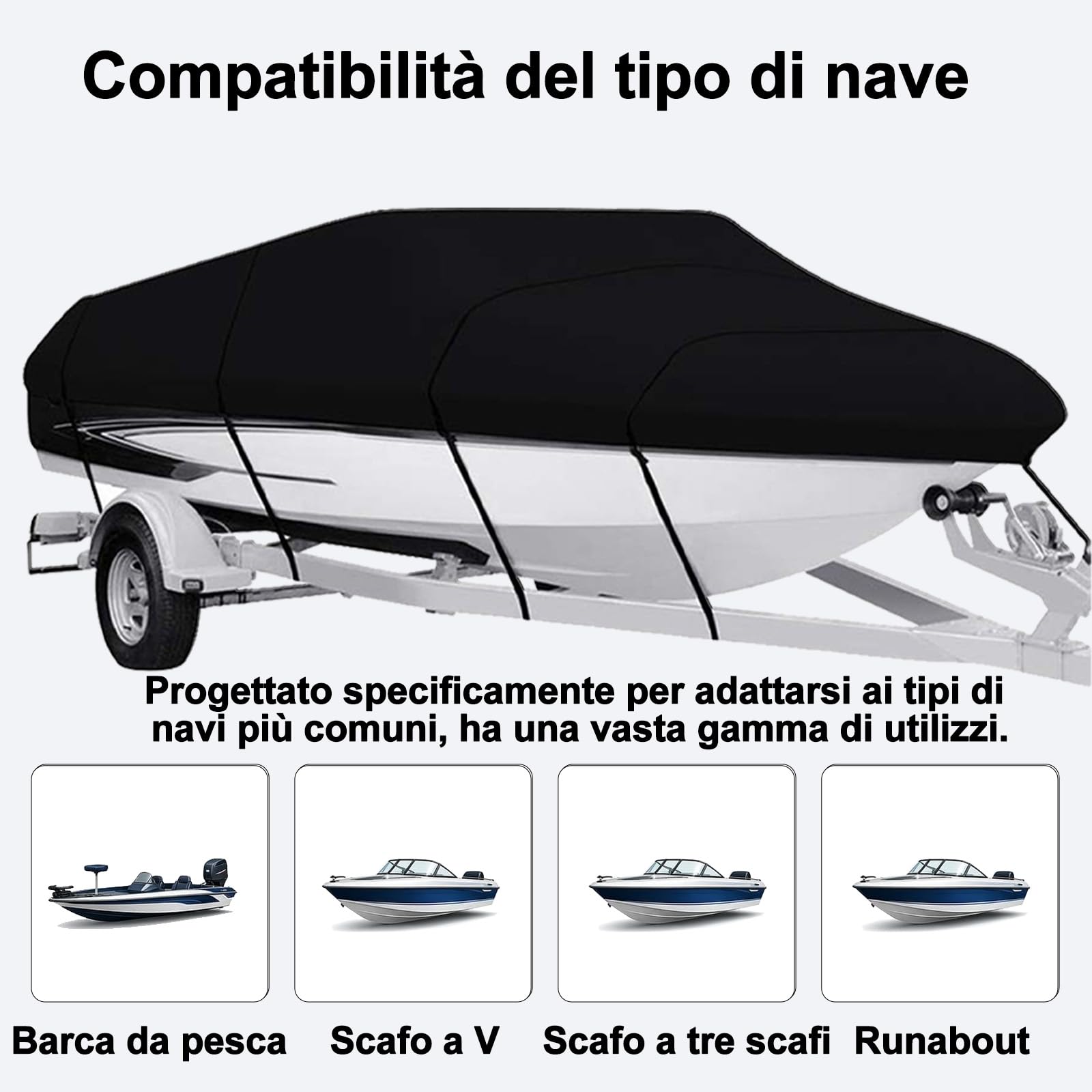 Copri Barca Adatto A Scafo A V,Tri-Scafo,Tessuto Oxford 420D Telo Copribarca,Antipolvere a Prova Uv per barche, con custodia, per yacht, motoscafo, Runabout（blu-17-19FT）
