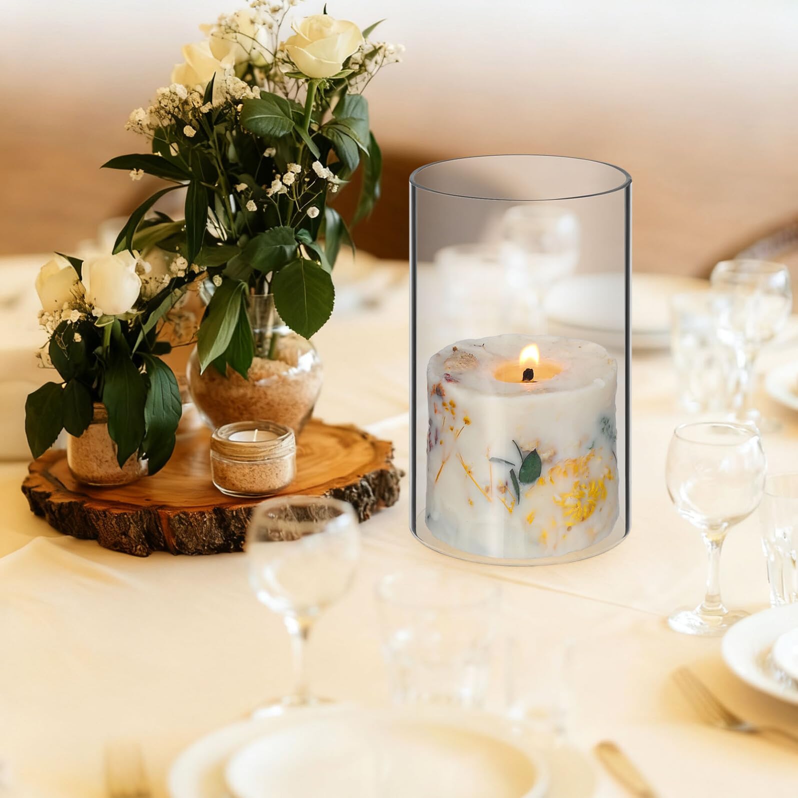 DOITOOL Portacandele Antiventoe Trasparente Vetro 2 Pezzi Copri Candela Decorazione Creativa in Vetro per Atmosfera Romantica e Casa