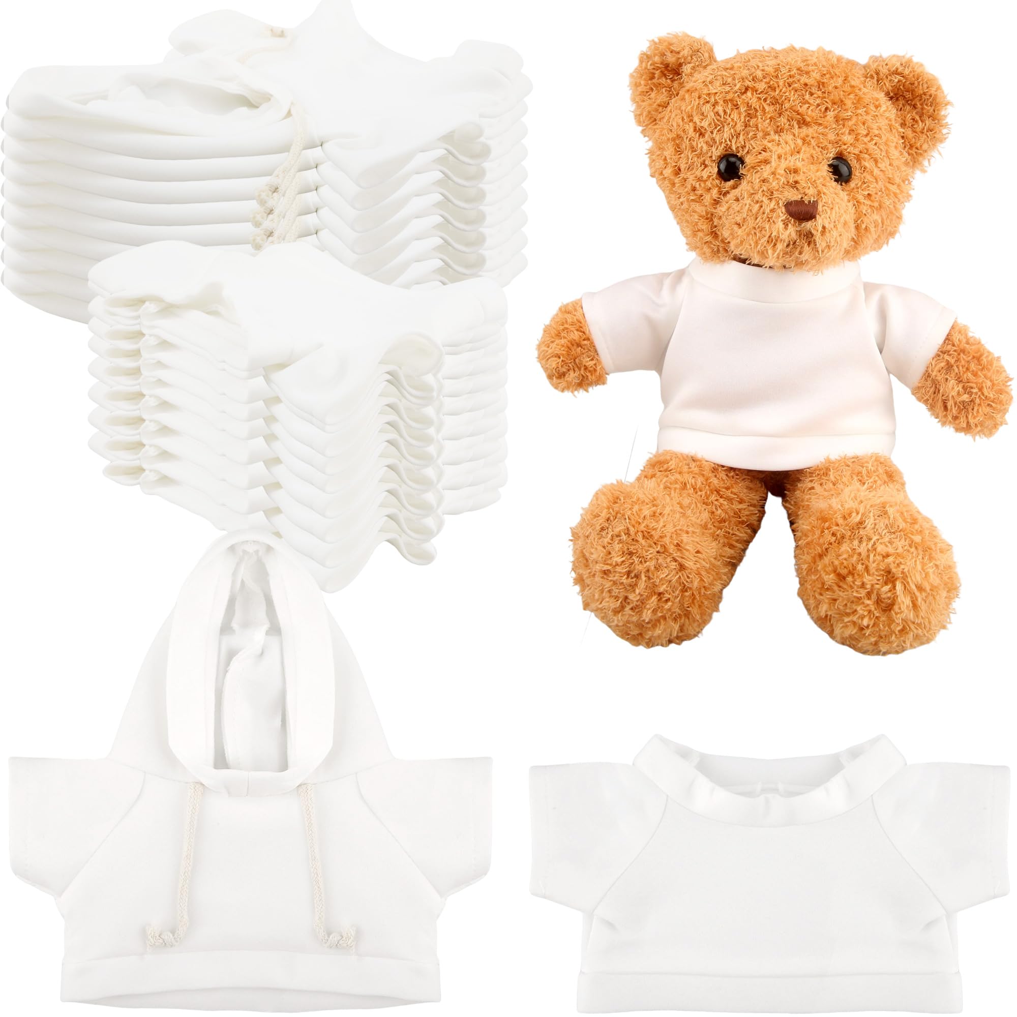 20 Pack Stuffed Animal Toy White Clothing Sublimation Blank Bear Clothes Include 10 Pcs Teddy Bear White Hoodie and 10 Pcs Teddy Bear Blank Shirt for 14-18 Inch Stuffed Bears Dolls DIY