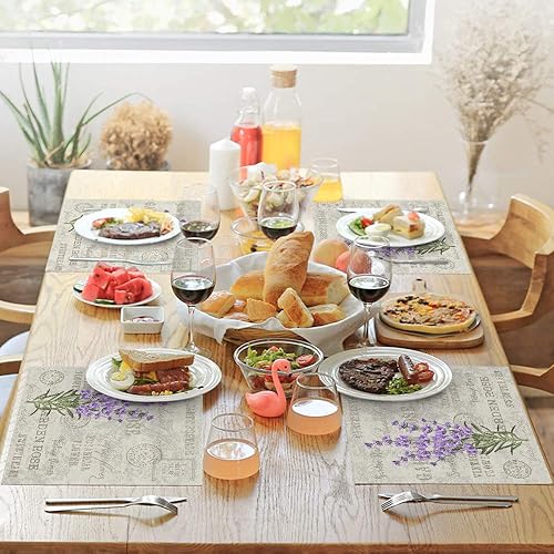 Miniatura 3 de AOYEGO Manteles individuales de lavanda con hojas y hojas, elegantes postales, ramo de flores de lujo, manteles individuales naturales para mesa de