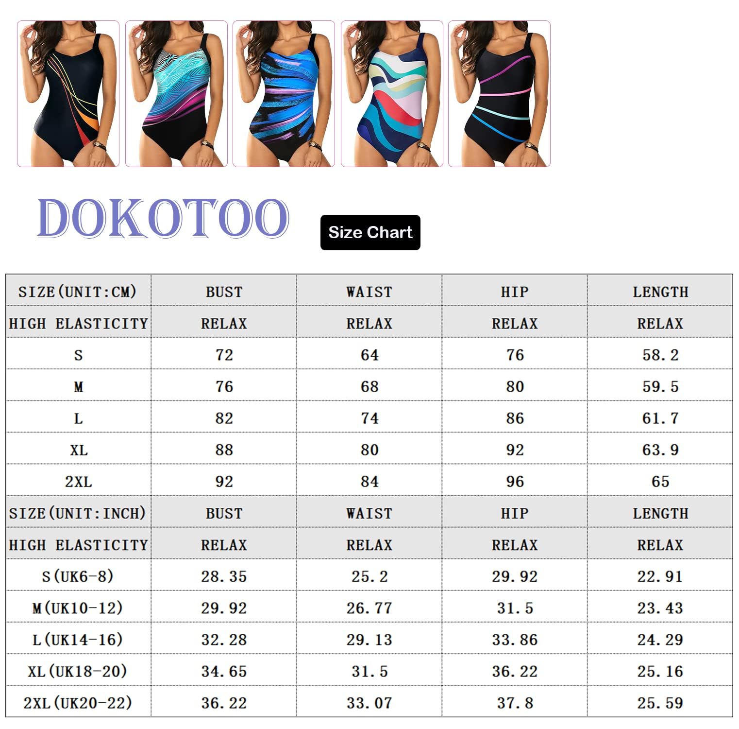Dokotoo Costume intero da bagno da donna con controllo della pancia costumi da bagno con scollo a V cinghie regolabili imbottiti costumi da bagno bikini pipistrello abiti