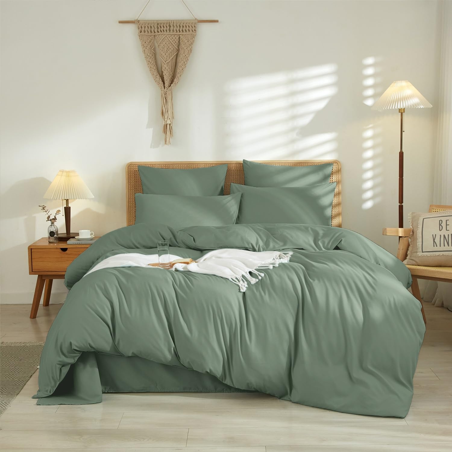 Juego de Funda Nordica Cama 135/150 Verde 100% Microfibra Transpirable Suave Moderno Juego de Funda de Edredón 240x220 y Fundas Almohada (50x75cm)