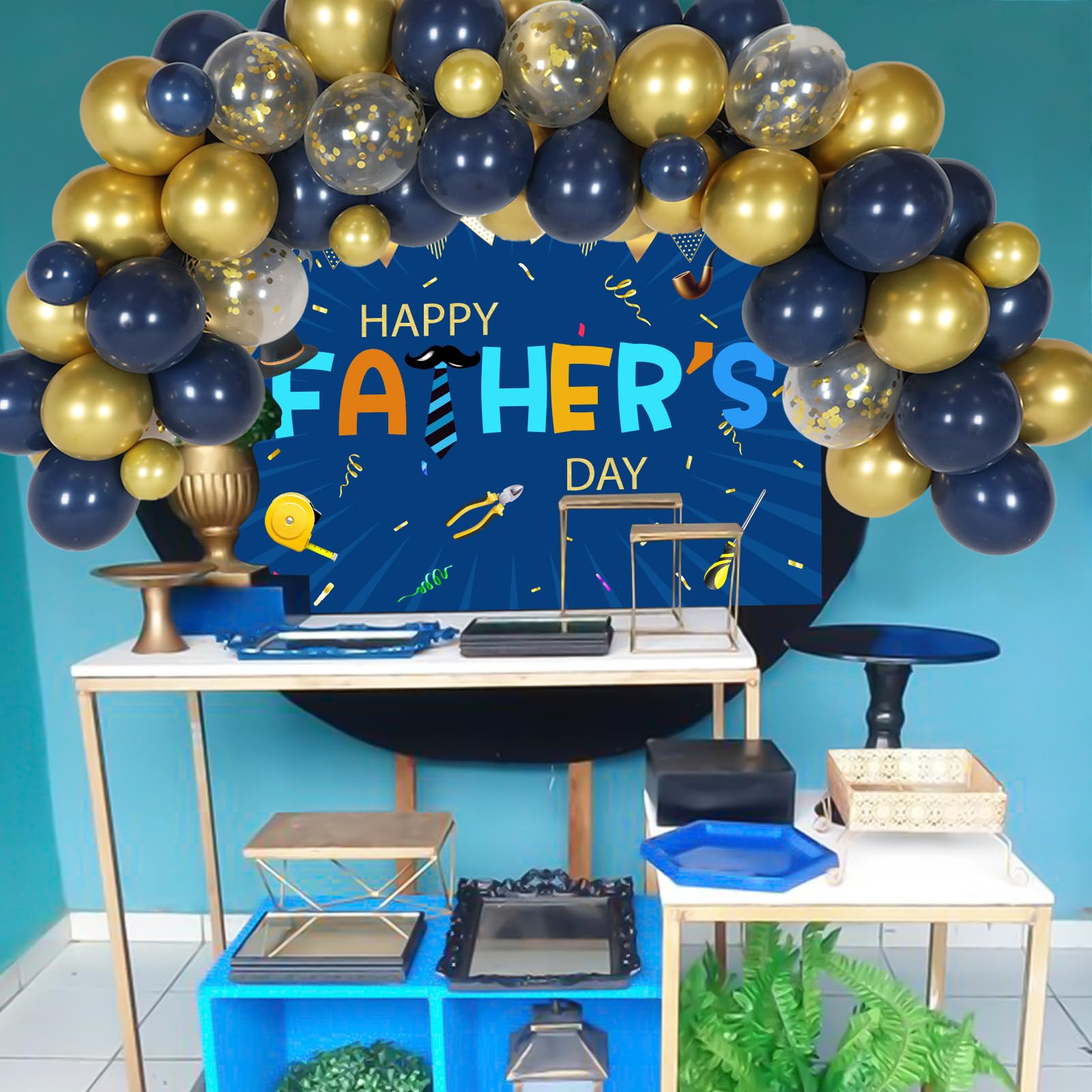 Gold Glitter Happy Father's Day Banner - Best Dad Ever Party Decor, DIY String Banner With Pre-Cut Holes